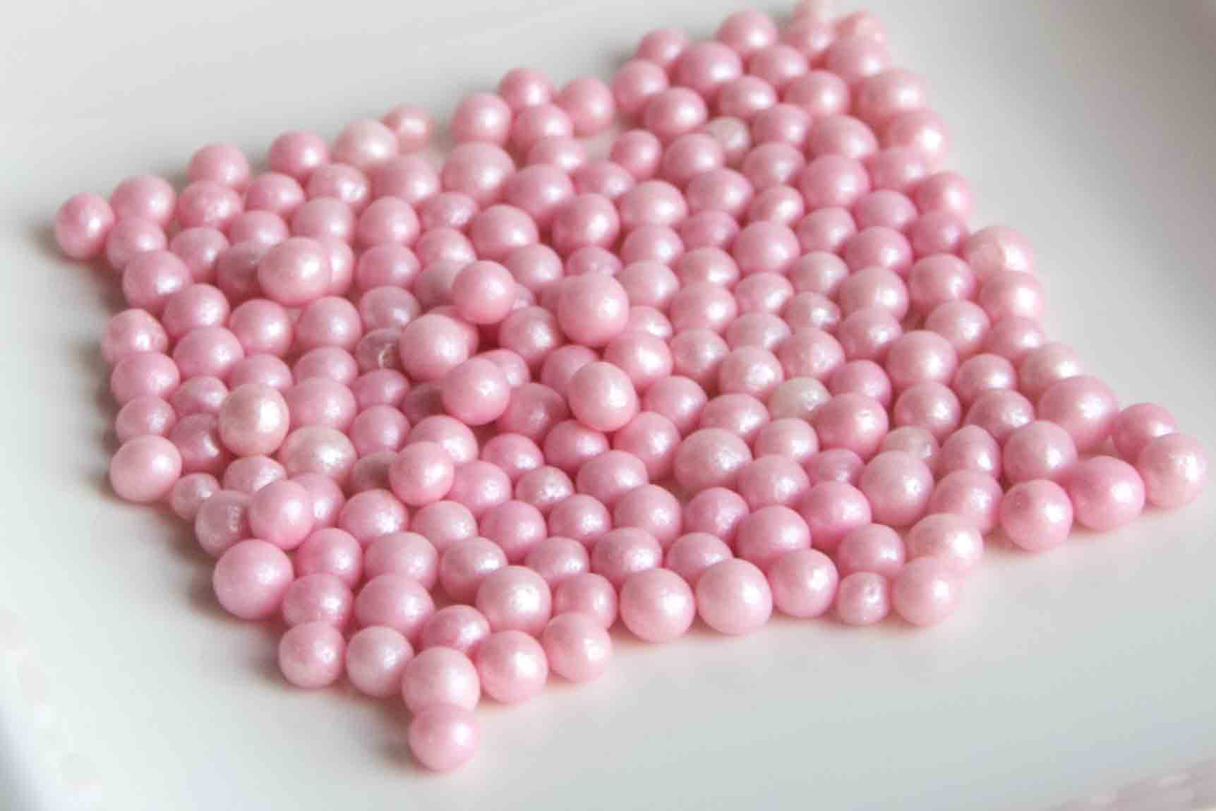 Cukrové perličky růžové perleťové – 30 g